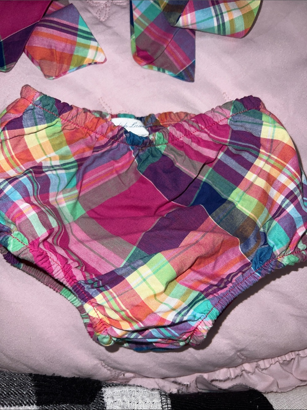 Ralph Lauren Polo Vibrant Multicolor Plaid Baby Dress and Bloomers NWOT - Picture 2 of 7
